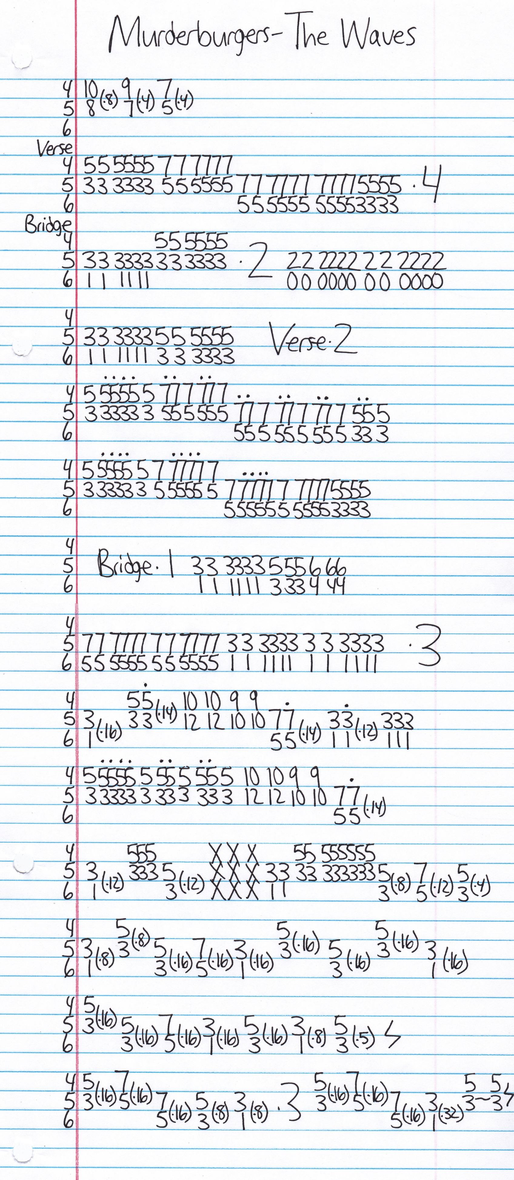 High quality guitar tab for The Waves by Murderburgers off of the album How to Ruin Your Life. ***Complete and accurate guitar tab!***